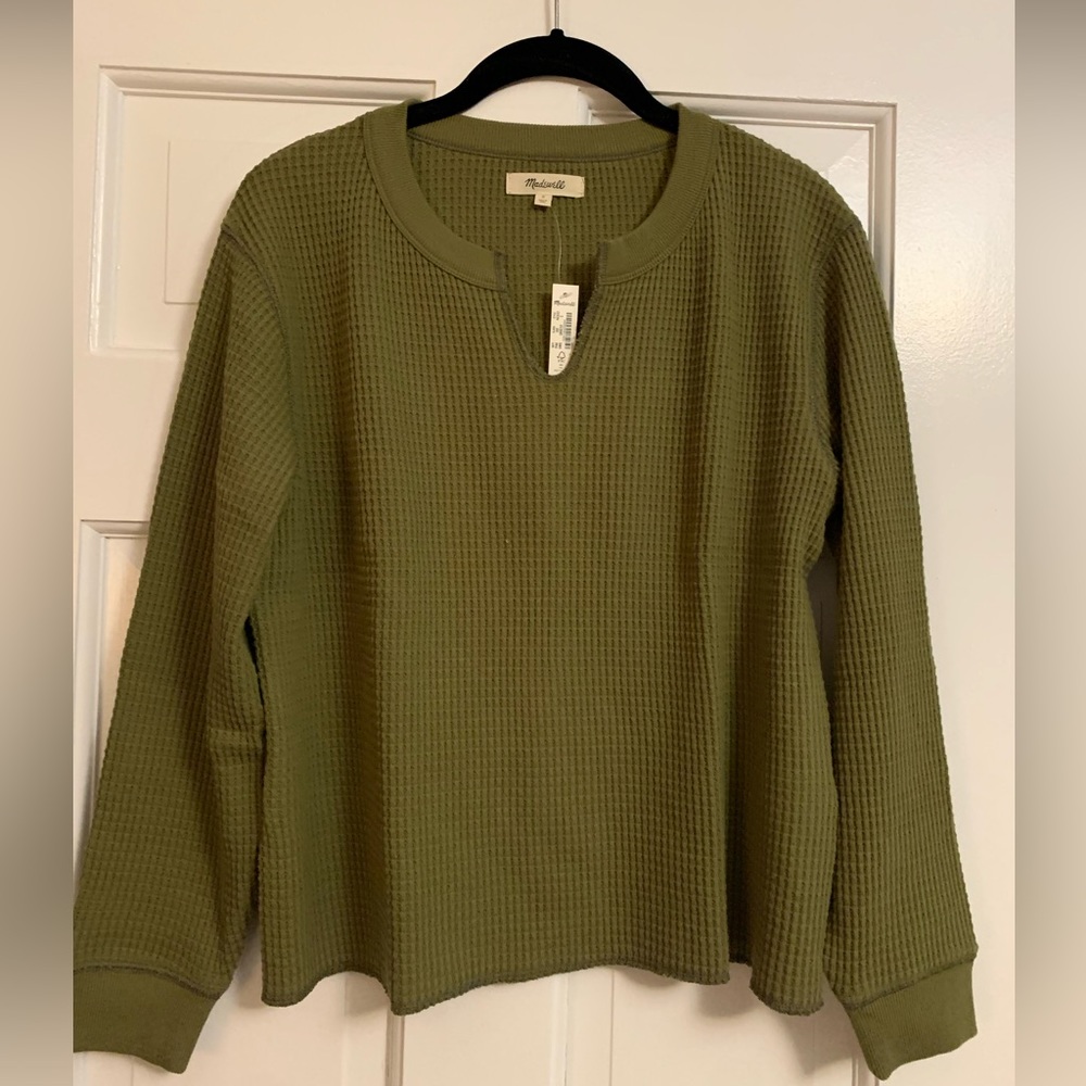 Madewell long sleeve waffle split neck tee